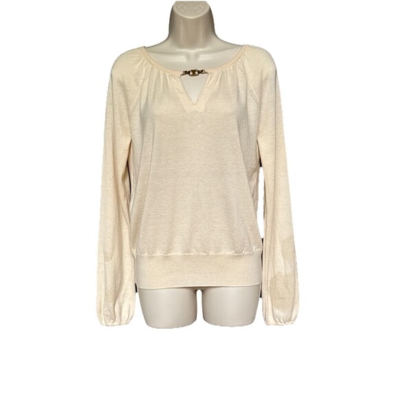 Tory Burch Gemini Size Small Link 100% Cashmere Cream Sweater $325 Logo - Picture 10 of 15